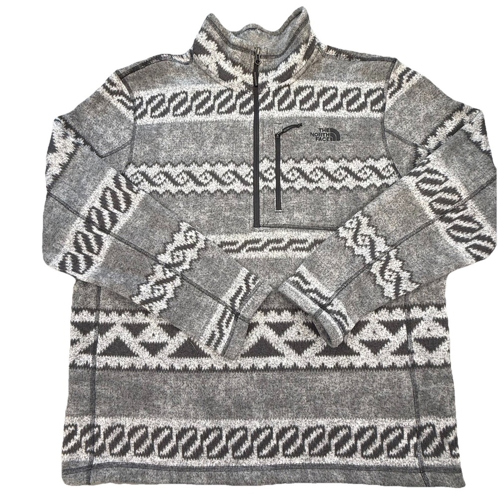 The North Face Mens Gray Aztec Tribal 1/4 Zip Fleece Pullover Sweater Top Sz XXL
